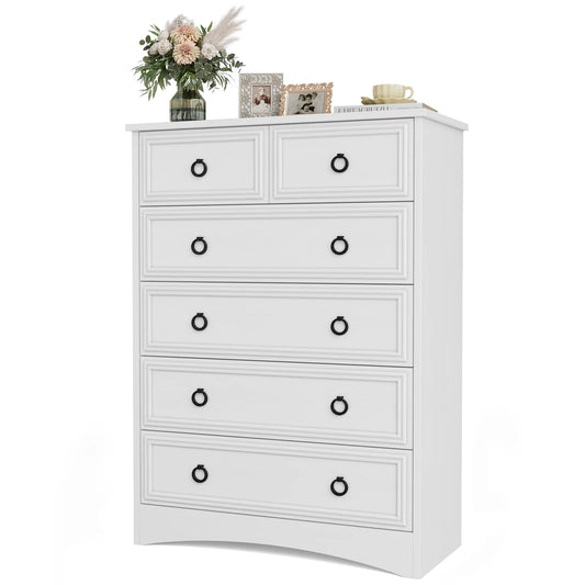 White Dressers, Modern Tall Chest of Drawers for Bedroom, 6 Drawer Dressers Organizers and Storage for Clothes