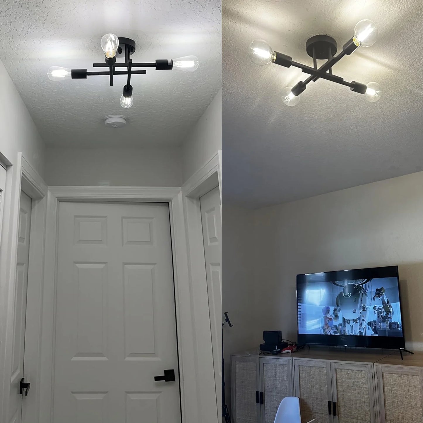 4-Light Semi Flush Mount Light Fixtures Farmhouse Black Light Fixtures Ceiling Mount Close to Ceiling Lighting Chandelier for Kitchen