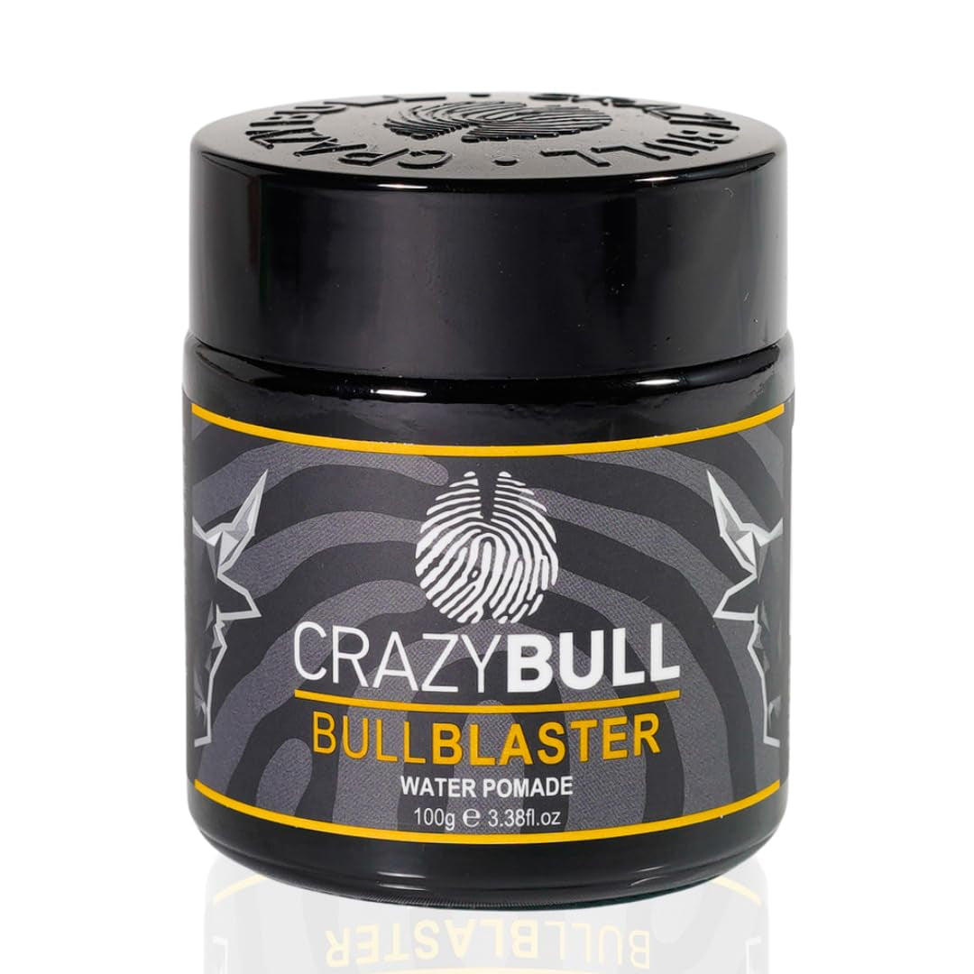 Crazy Bull Hair Bull Blaster Water Pomade - Strong Hold Pomade for Men - Water-Based Hair Styling Products - Vintage Cologne Scent - Vegan - 3.38 Oz
