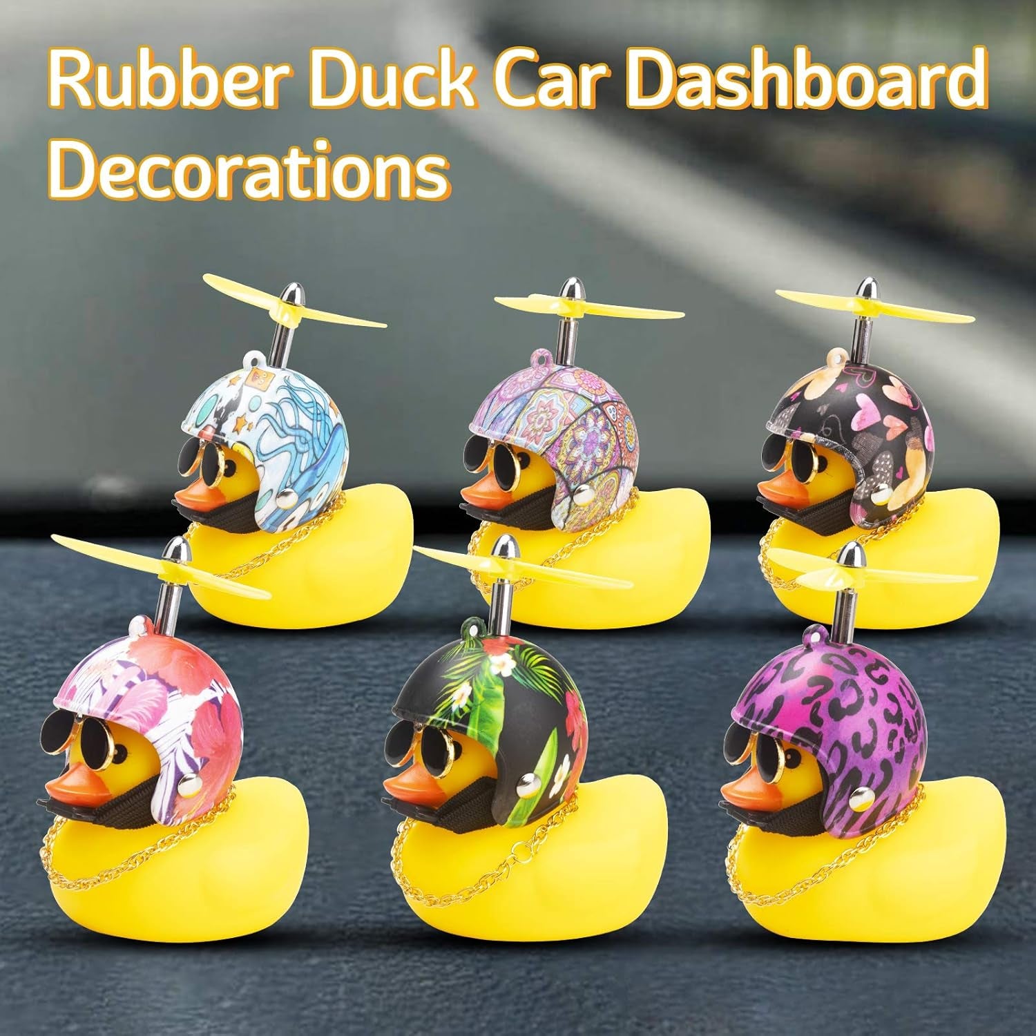 Rubber Duck Car Decorations Cute Yellow Duck Car Dashboard Ornaments with Propeller (Love)