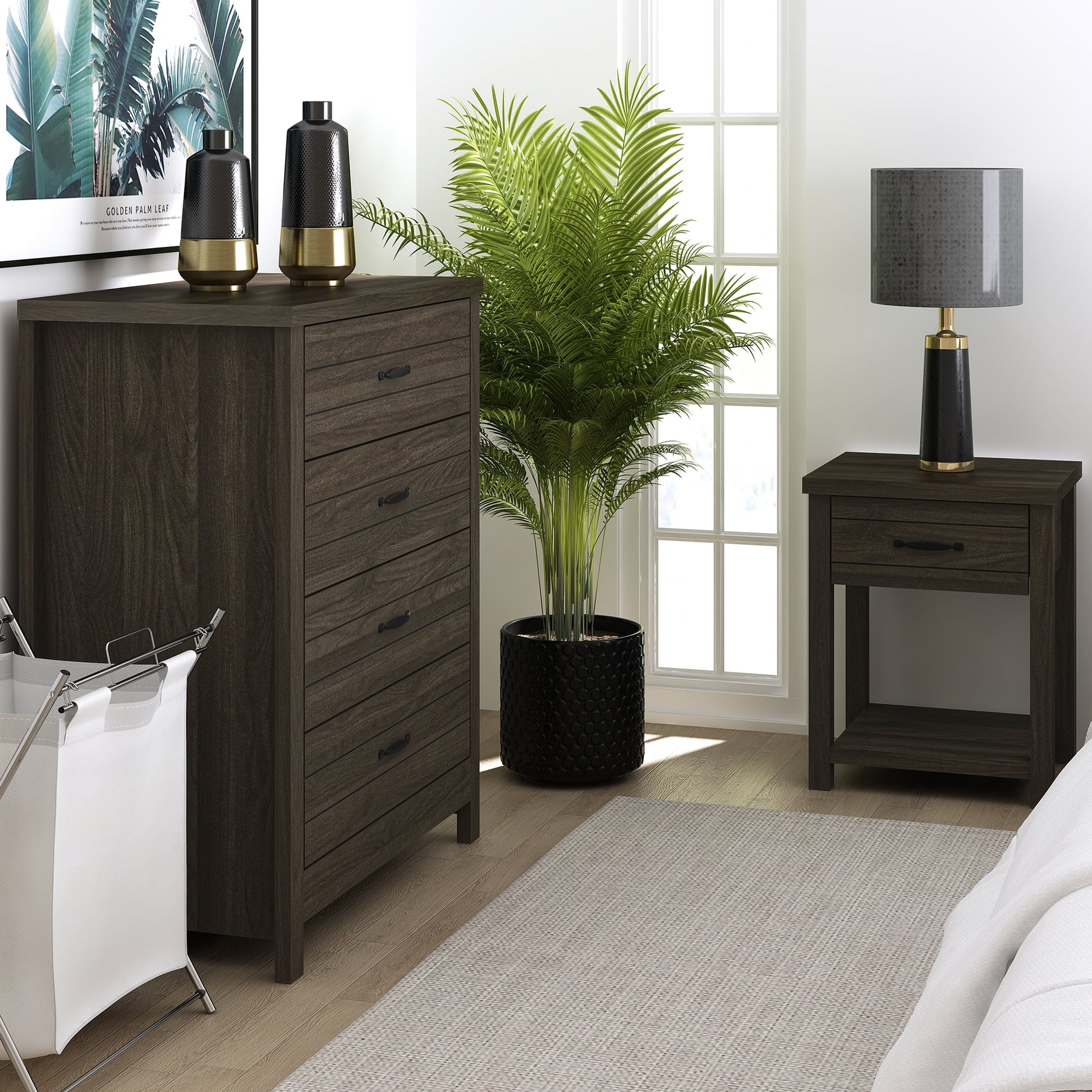 Lancaster Farmhouse 1 Drawer Nightstand, Set of 2, Dark Espresso