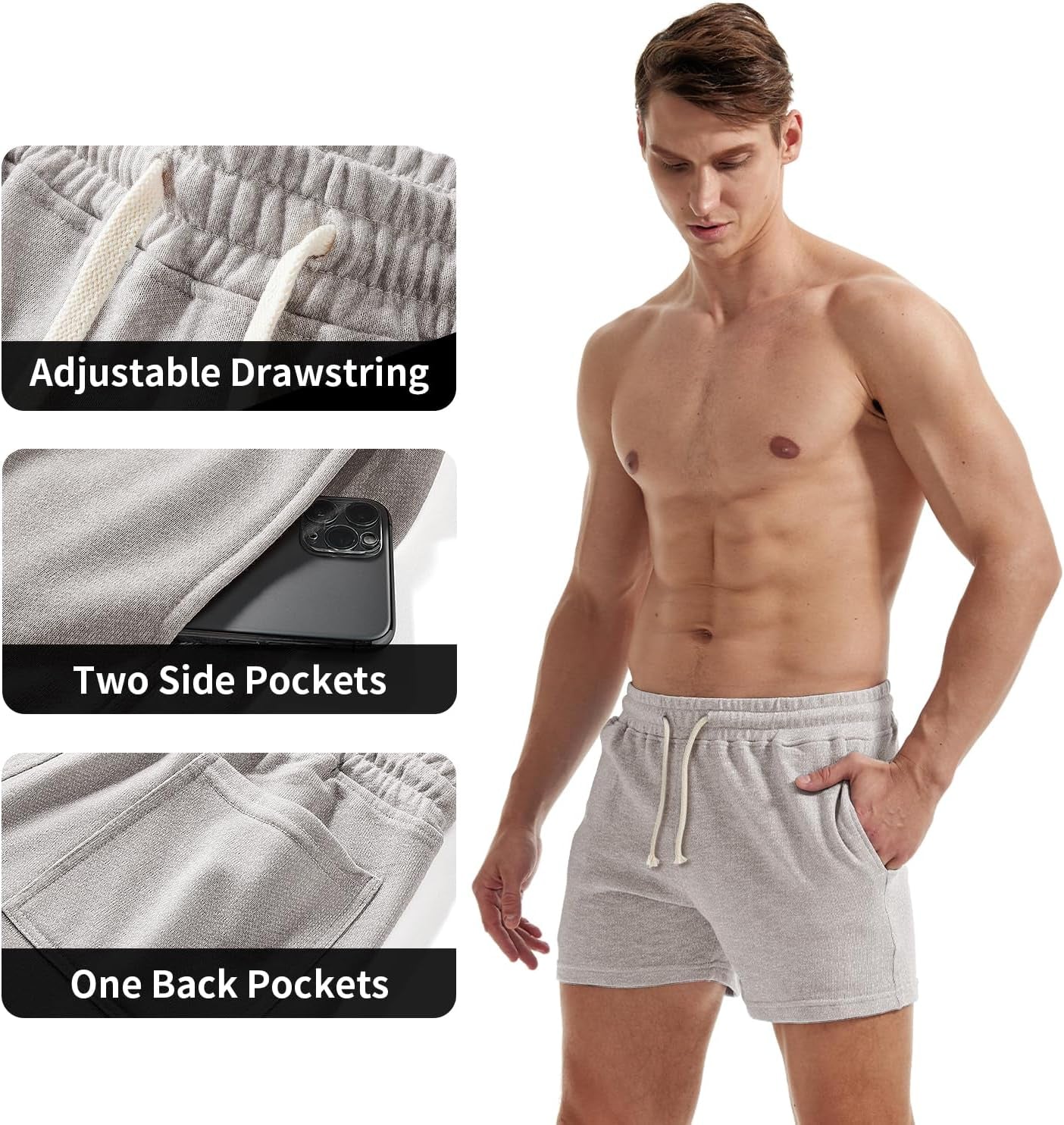 Mens Athletic Sweat Shorts 5.5" Elastic Waist Casual Pajama Short with Pocket Gym Workout Short Shorts for Men