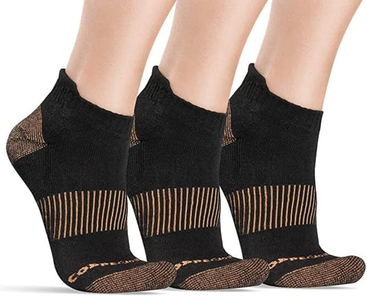 Black Ankle Compression Socks for Women- Breathable Copper Compression Socks Men, Low Cut Sock with Arch Support