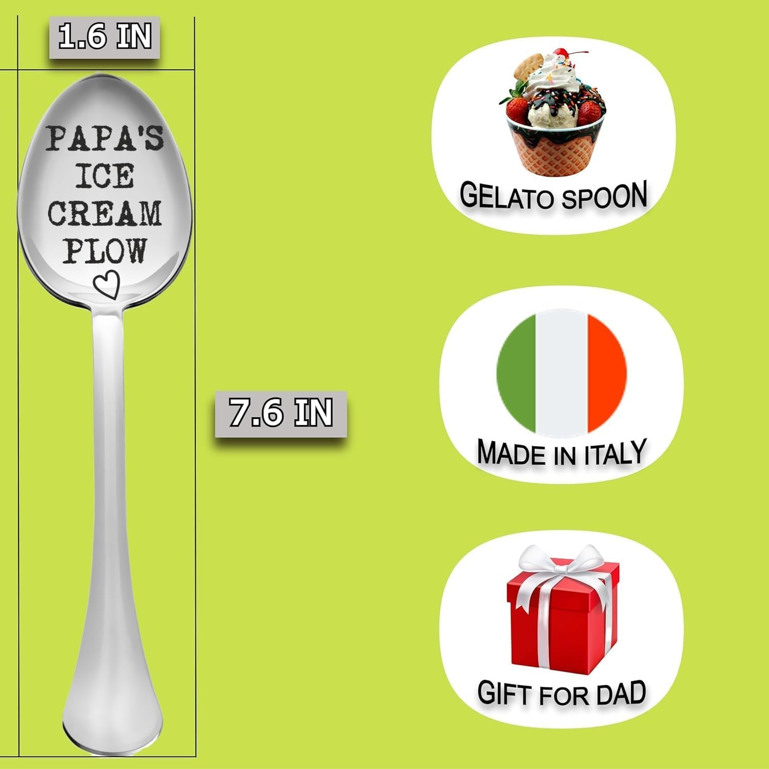 Gifts for Dad, Indulge Dad with the Papa'S Ice Cream Plow, a Sweet Papa Gifts on Fathers Day, Premium Engraved Spoon Made in Italy, Lovely Dad Gifts or Stocking Stuffers for Adults Men