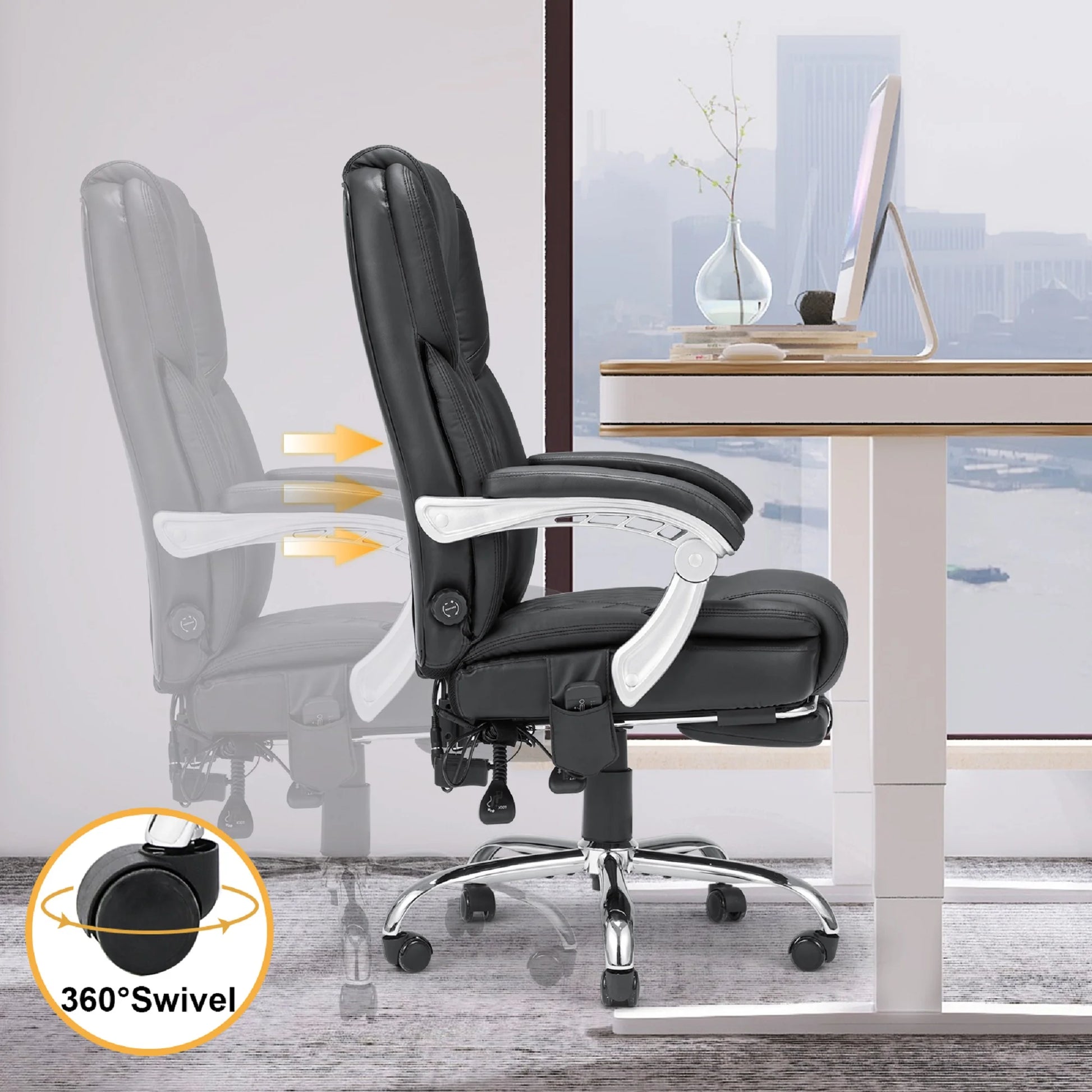Executive Office Chair W/ Adjustable Lumbar Support,Massage Office Chair for Adult,Black