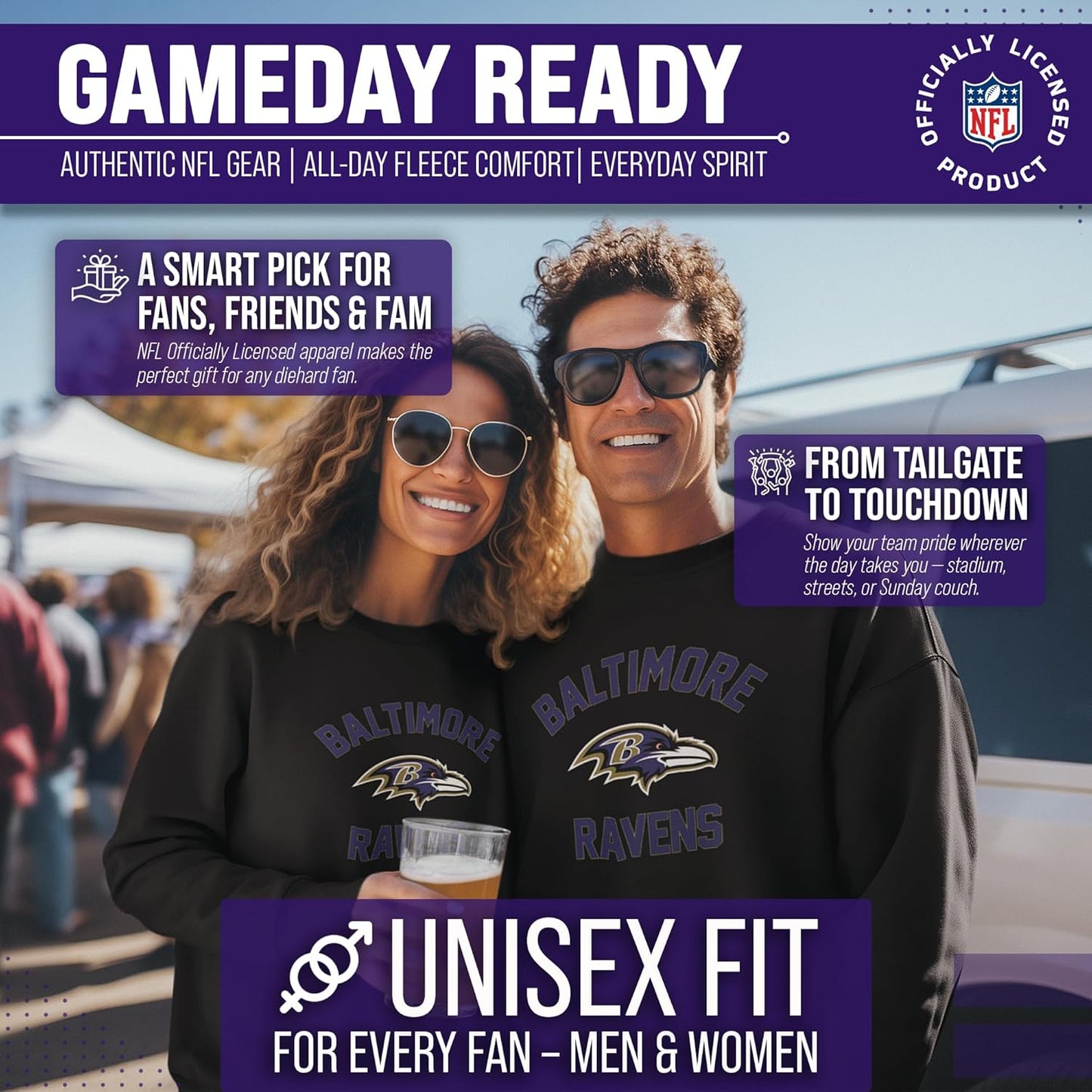 NFL Adult Gameday Football Crewneck Sweatshirt - Cotton Blend - Stay Warm, Comfortable & Stylish on Game Day