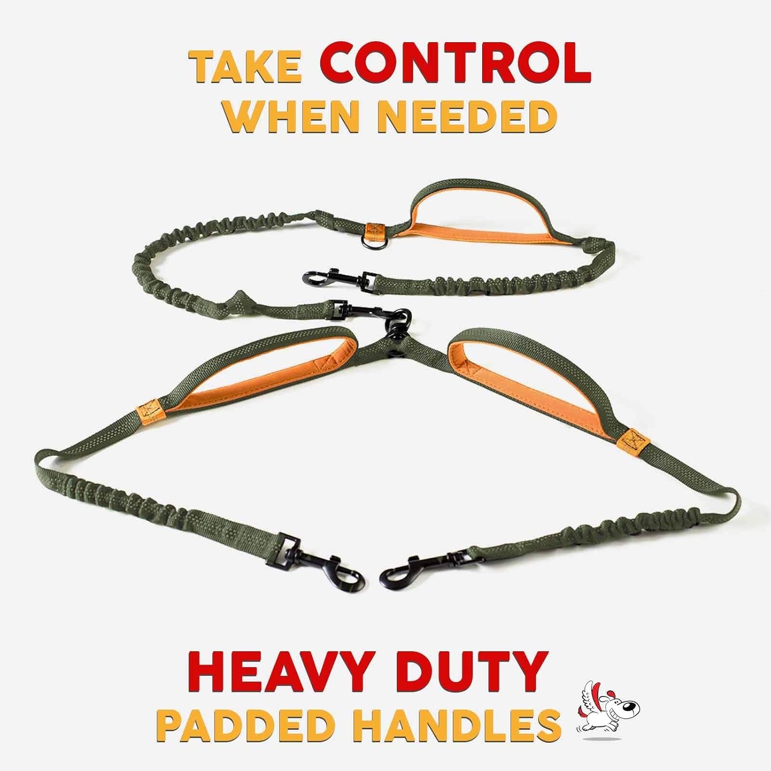Exquisite Hands Free Double Dog Leash for Two Dogs with Tangle-Free Swivel. Premium Quality & Versatile for Running. You Will Absolutely Love This Amazing Waist Leash (Khaki & Orange)