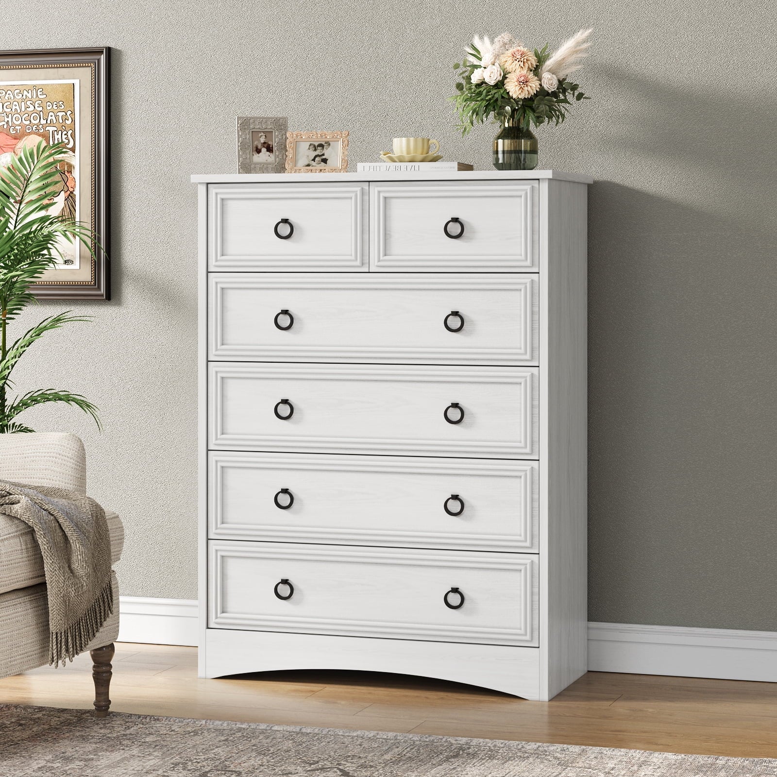 White Dressers, Modern Tall Chest of Drawers for Bedroom, 6 Drawer Dressers Organizers and Storage for Clothes