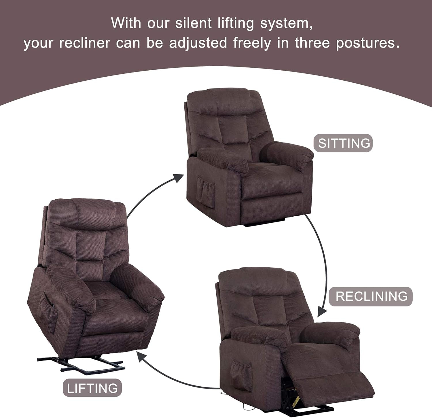 Lift Chairs for Elderly - Electric Recliner Chairs with Remote Control, Soft Fabric, Lounge
