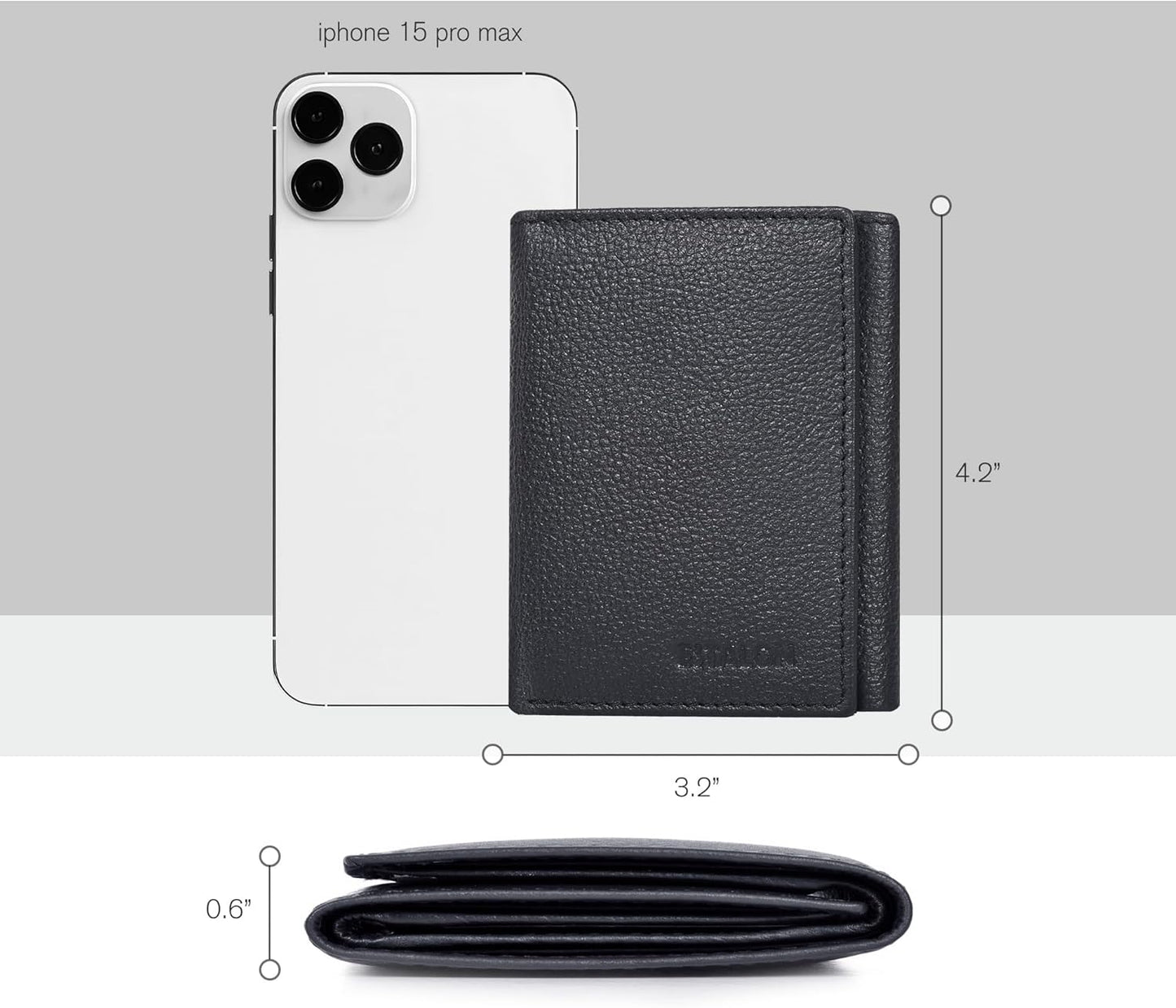 Leather Trifold Wallet for Men - RFID Blocking - 6 Card Slots, 2 Slip Pockets & 1 Front ID Window - Minimalist Design, Slim Wallet