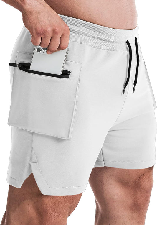 Men'S 5 Inch Inseam Shorts Men Workout Shorts Gym Bodybuilding Short Shorts with Zipper Cargo Pockets