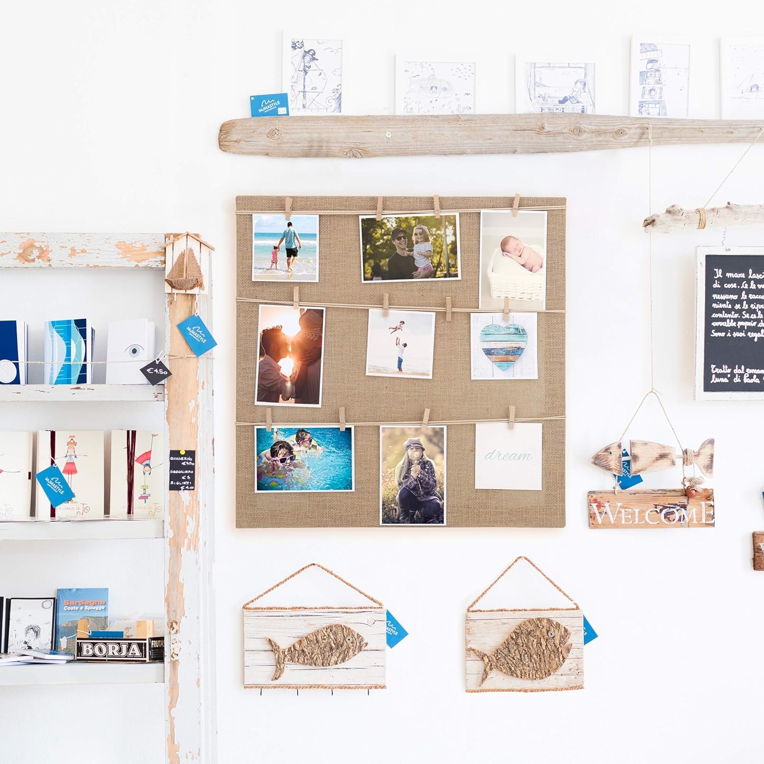 Clip Photo Holder, Photo Collage Frame, Large Picture Display Frame with 12 Wood Clothespin Clips for Hanging Home Decoration 20 ×20 Inches Brown