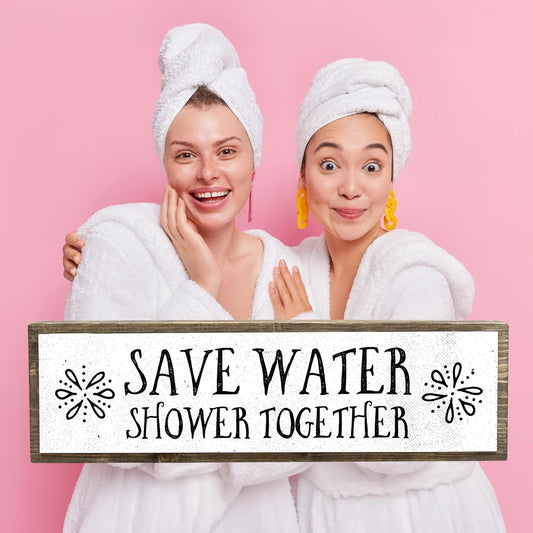 Save Water Shower Together - Wooden Sign with Metal - Farmhouse Bathroom Decor - Restroom Decor - Funny Bathroom Wall Art