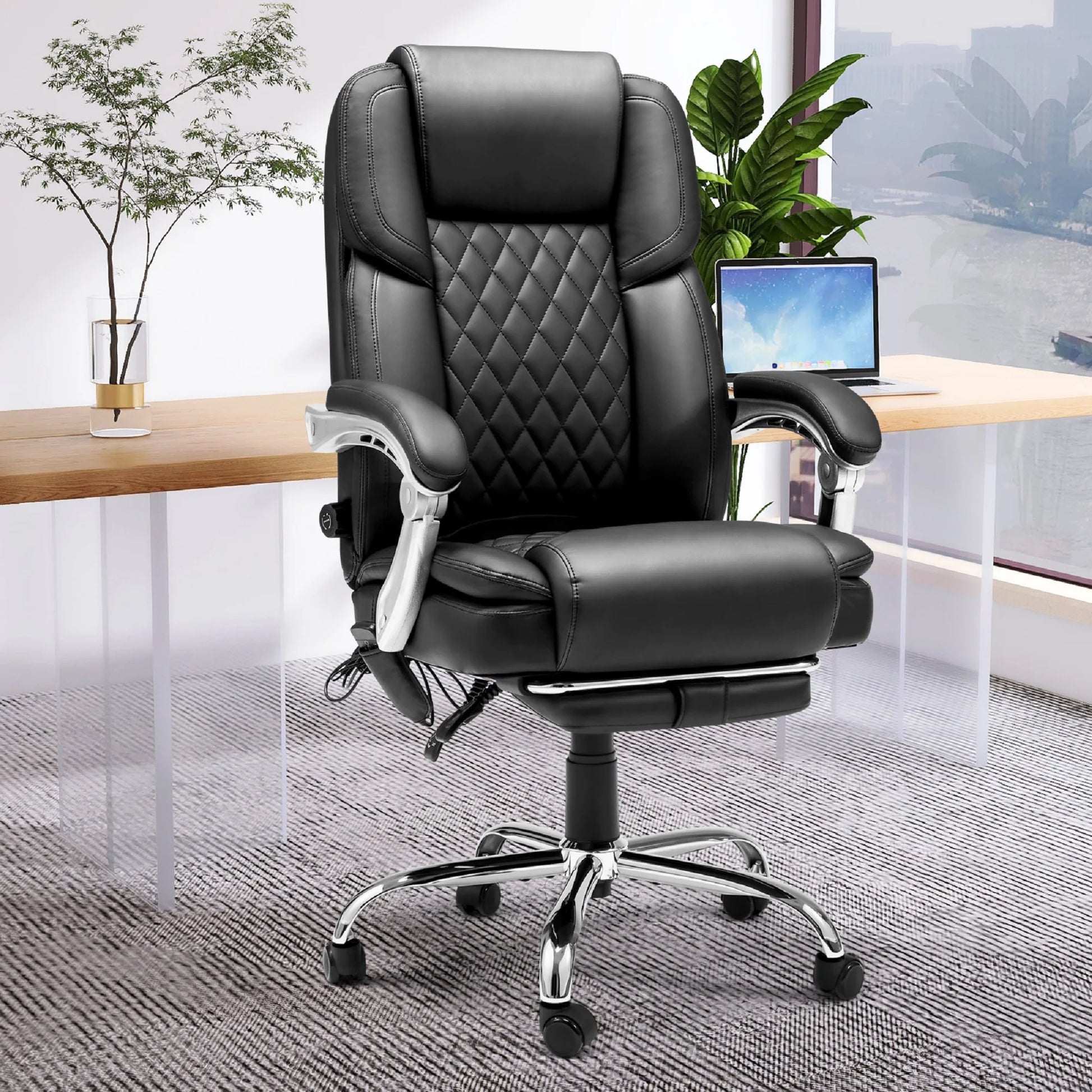 Executive Office Chair W/ Adjustable Lumbar Support,Massage Office Chair for Adult,Black