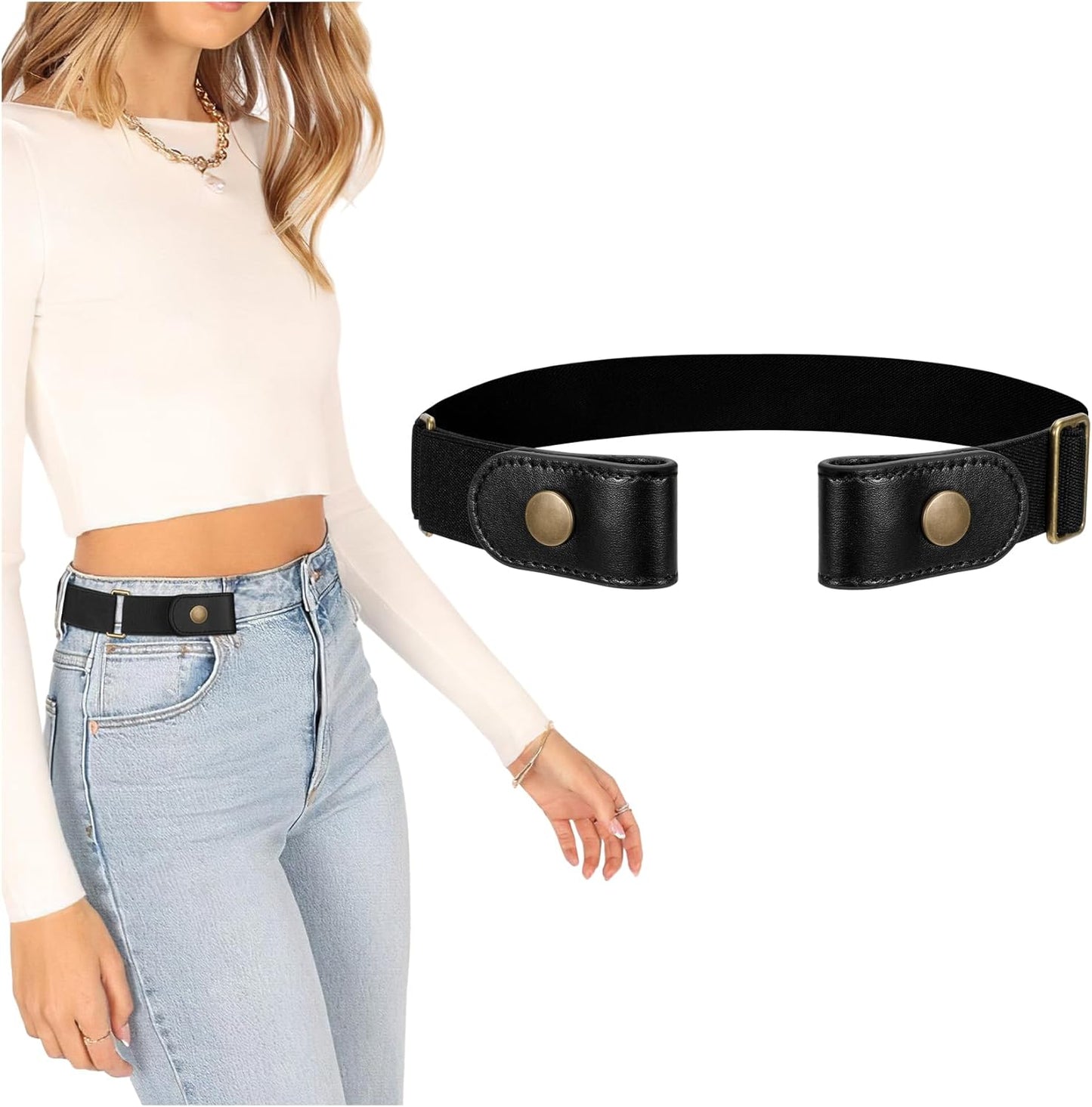 Buckle-Free Elastic Women Belt for Jeans without Buckle, Comfortable Invisible Belt No Bulge No Hassle