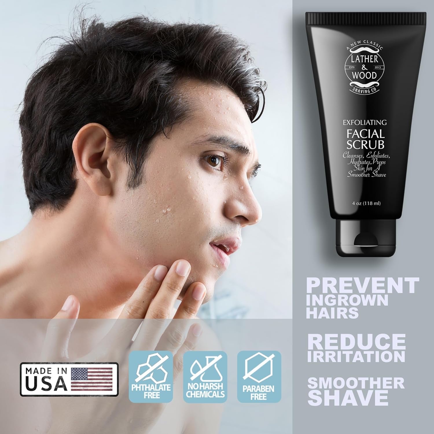 Lather & Wood'S Face Scrub - Luxurious Exfoliating Mens Face Wash - 4Oz Facial Cleanser
